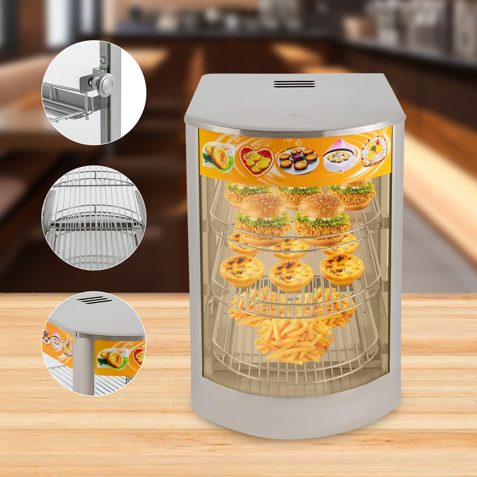 Scaldavivande da 50 l, armadietto termico, 35 x 42 x 52 cm, con 3 rack in acciaio inox 30 – 85 °C, per mense, panetterie, caffetterie, ristoranti fast food