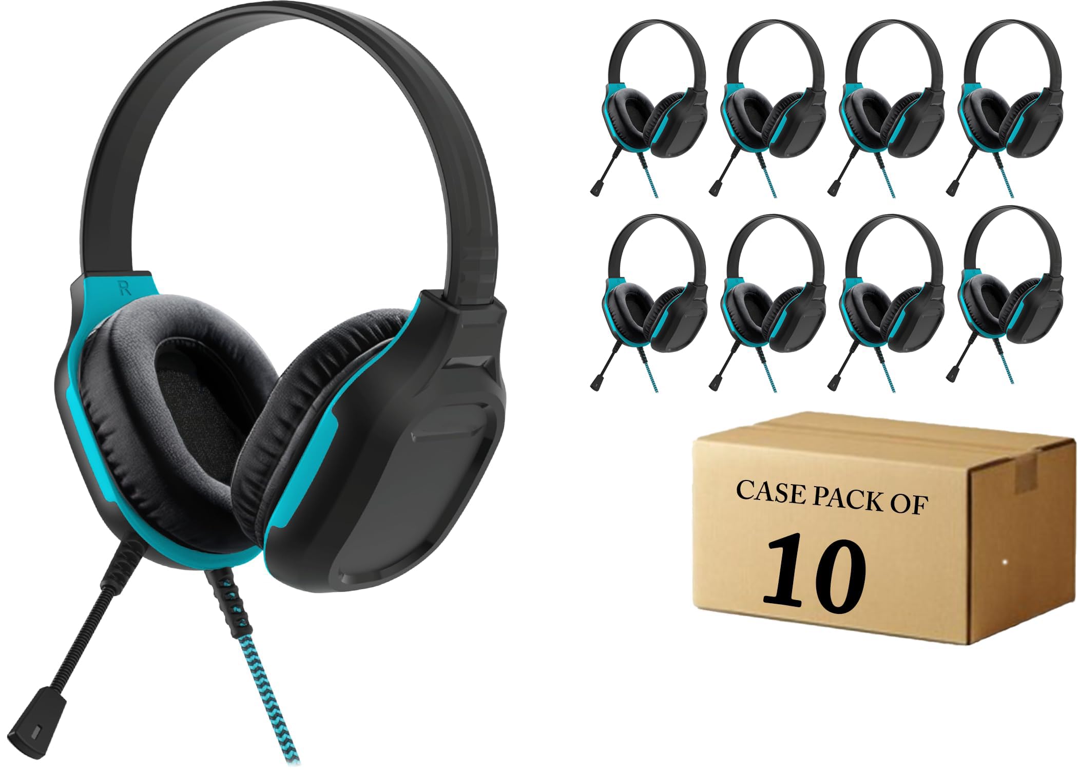 Gumdrop DropTech Wired Headphones w/Mic | 3.5mm (10 Pack) - Long Tangle Free Chew-Proof Cord Rugged Drop Tested and Comfortable for Kids, Students,