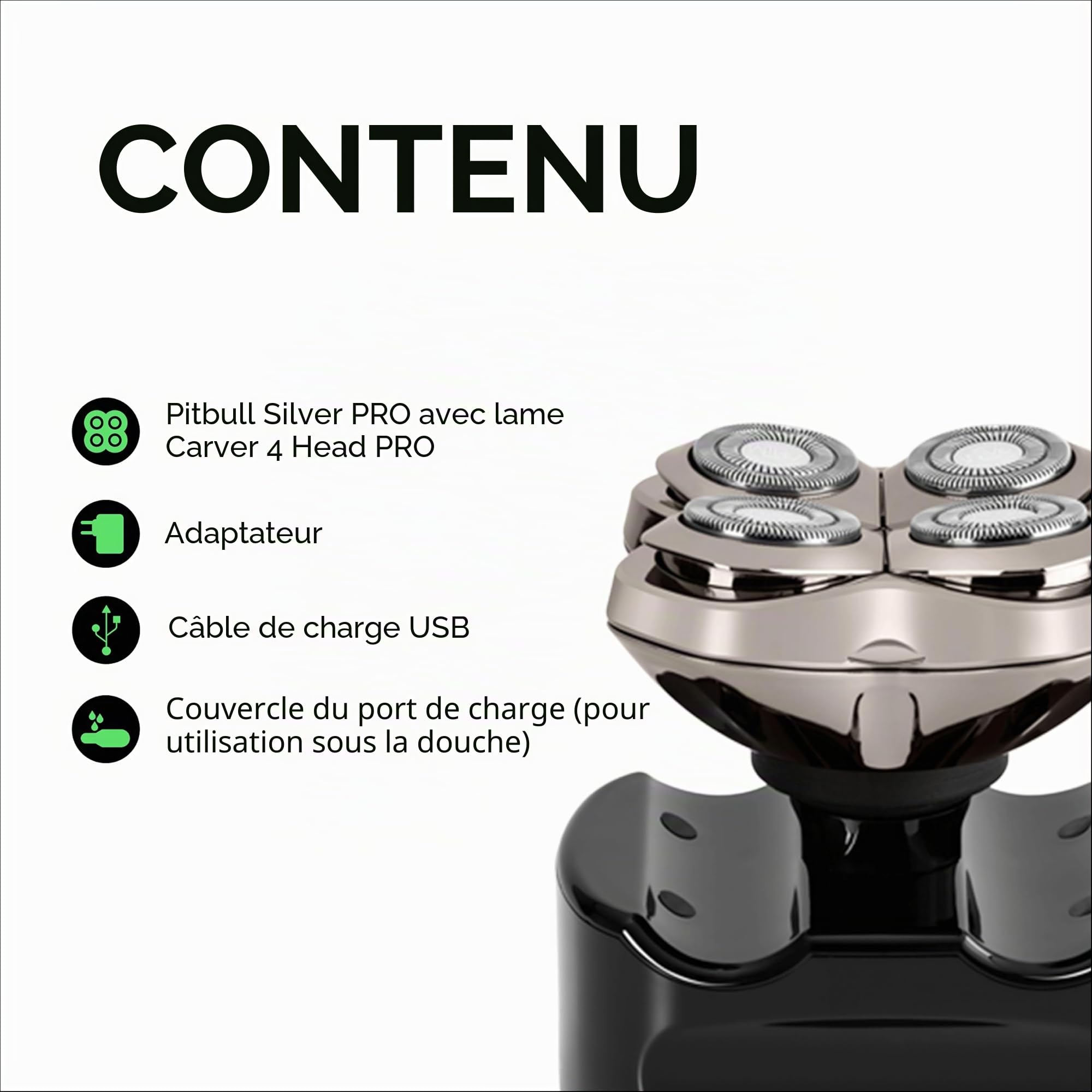 Skull Shaver Pitbull Silver Pro SX5 - Rasoir Tête et Visage - Électrique pour Homme, Humide et Sec, Sans Fil, Résistant à l’Eau - Performances Améliorées