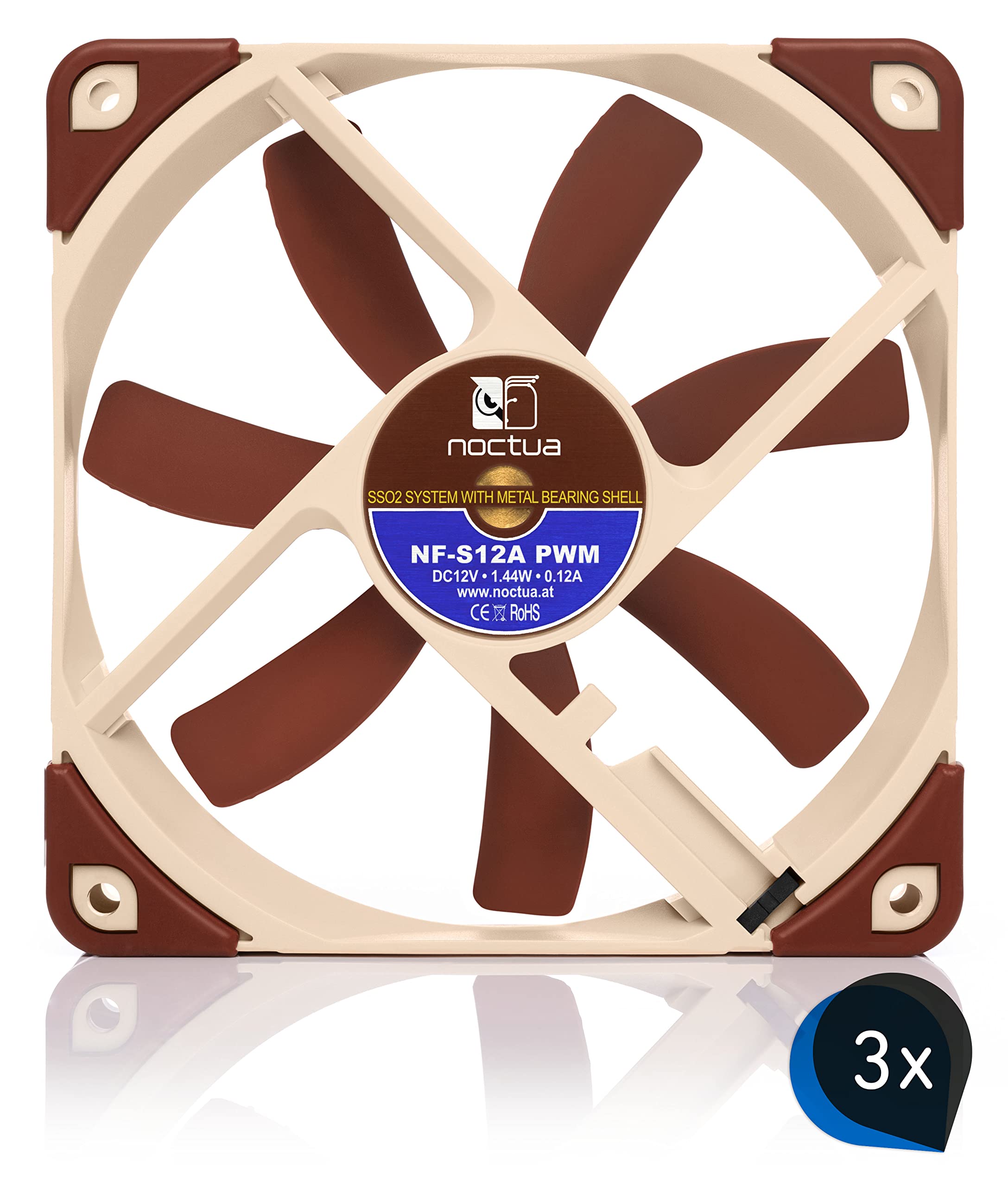 Noctua Bundle: 3x NF-S12A PWM, Ventola Silenziosa di Qualità Premium, 4-Pin (120 mm, Marrone)
