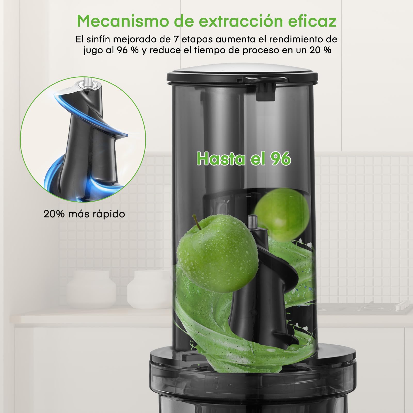 Licuadora Prensado en Frio, FOHERE Licuadora Frutas Verduras Conducto de 119MM, Extractor de zumos con motor silencioso y función inversa, fácil de limpiar con un cepillo extra, con recetas