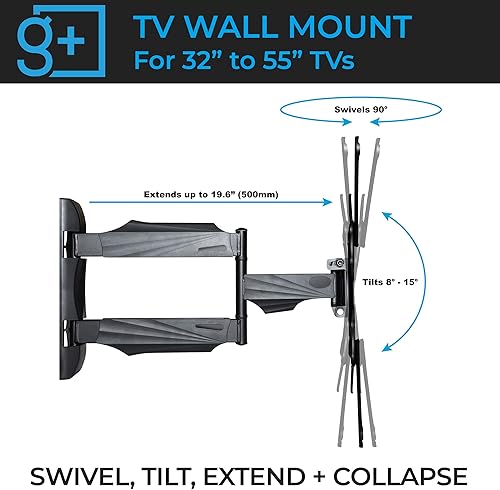 Miniatura 2 de Gadgets+ Soporte de pared universal para TV de 32 a 55 pulgadas, soporte de pared de TV de movimiento completo para televisores HD, televisores 4K y