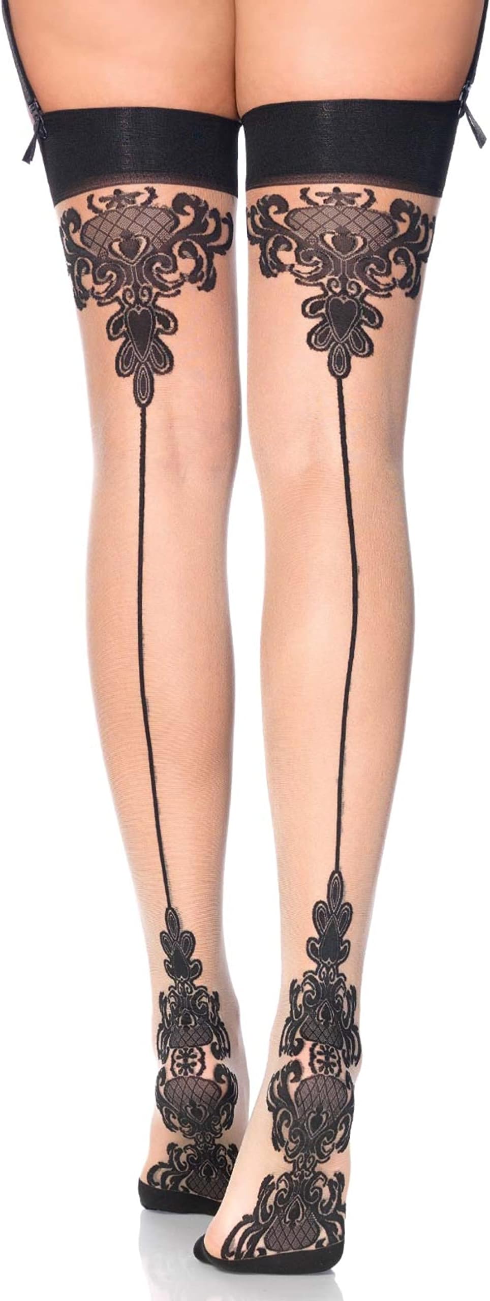 Women's Contrast Color Sheer Backseam Thigh Highs