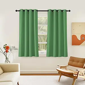 NICETOWN Room Darkening Short Curtain 54 inches Long for Living Room, Grommet Sound Reducing Thermal Insulated Curtains for Bedroom Nursery Window, 46W x 54L, 1 Piece, Froest Green