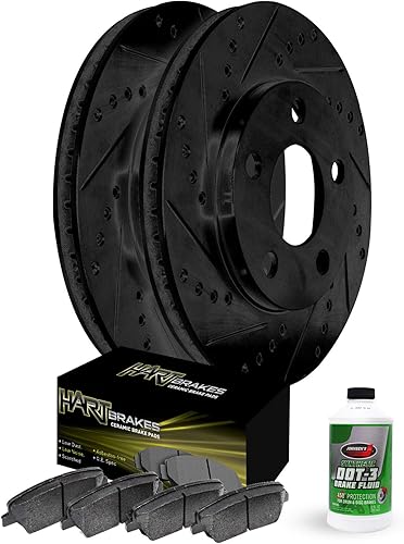 Rotores de freno delanteros negros Hart perforados y ranurados y pastillas de freno de cerámica BHC1.68003.02