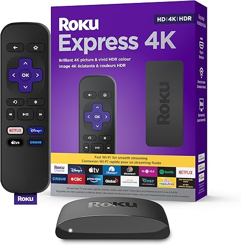 Roku Express 4K 2022 Reproductor multimedia de transmisión HD4KHDR con transmisión inalámbrica suave y control remoto Roku Simple con controles de