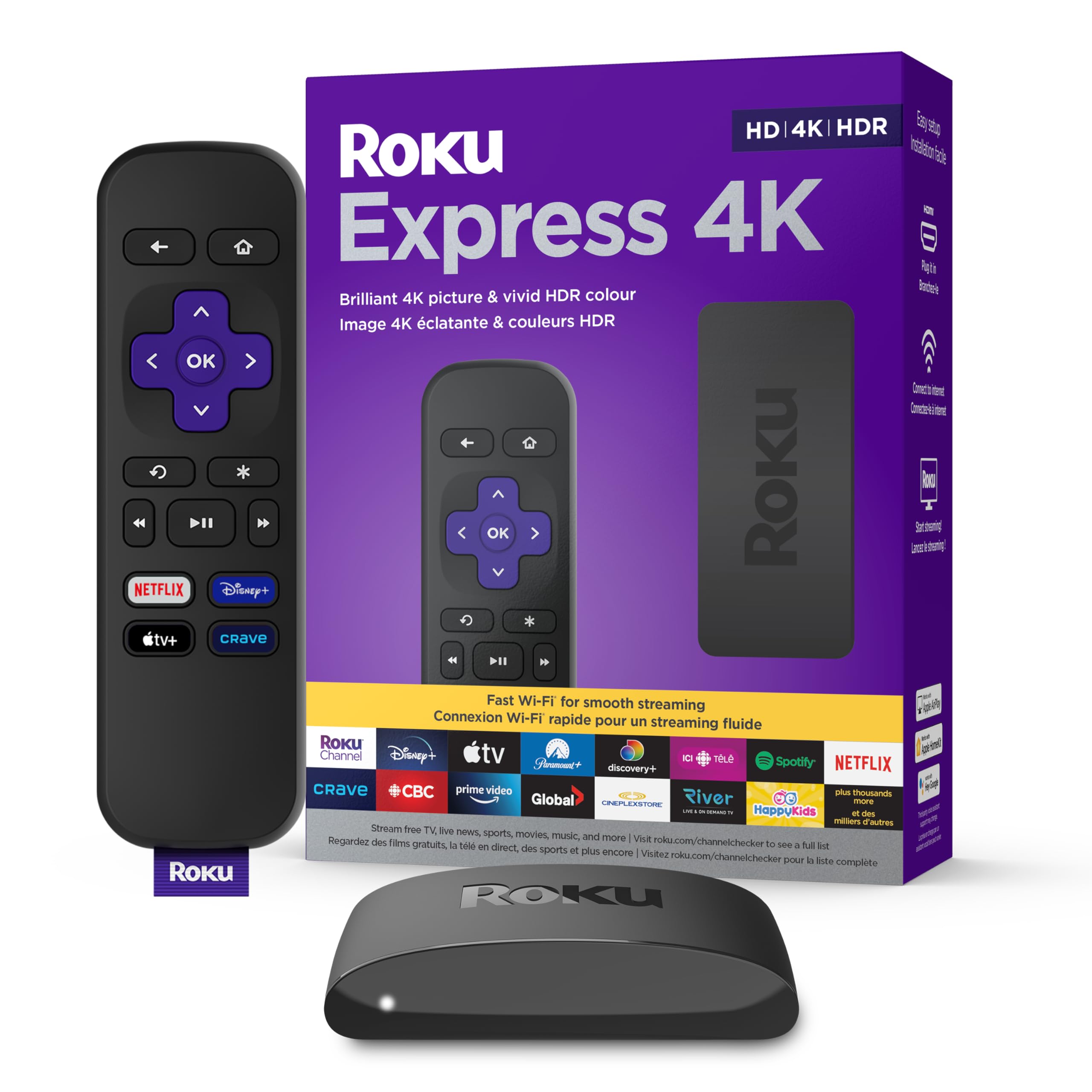 Roku Express 4K 2022 | Streaming Media Player HD/4K/HDR with Smooth Wireless Streaming and Roku Simple Remote with TV Controls, Includes Premium HDMI Cable