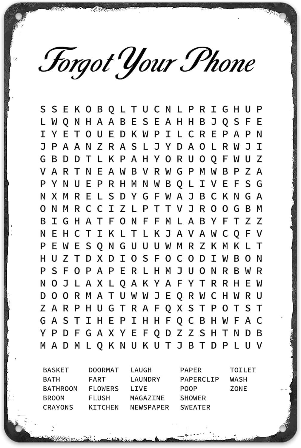 SMAZDFXX Forgot Your Phone Vintage Tin Sign Crossword Puzzle Funny Metal Signs Poster Art Decor Plaque for Home Bedroom Restroom Accessories 8"x12"