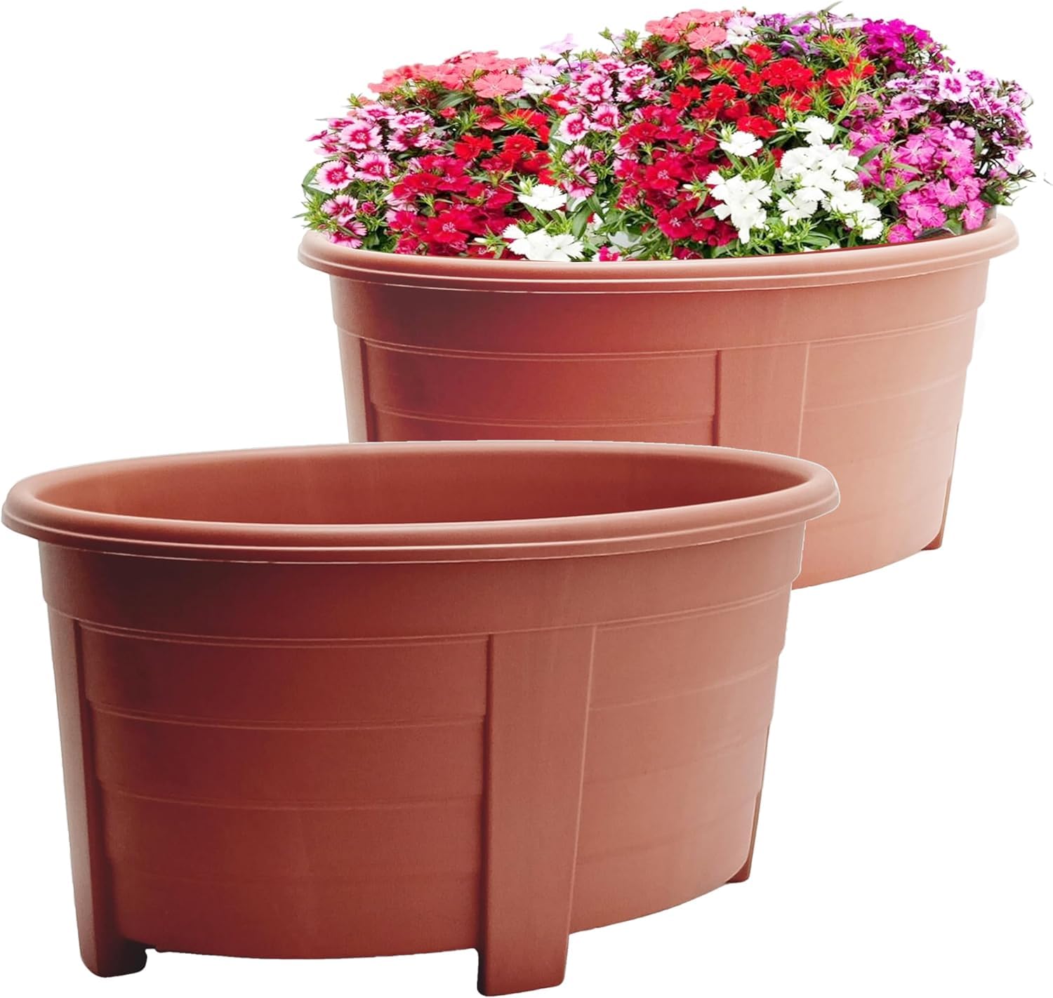 SIDSONS 55cm Large Plastic Oval Plant Pot - Garden Flower Planter Pots Garden Window Herb Box, (Pack Of 2) Indoor & Outdoor Flower Pots/Plant Pot, DIY Drainage Holes, 55cm diameter (2, Terracotta)