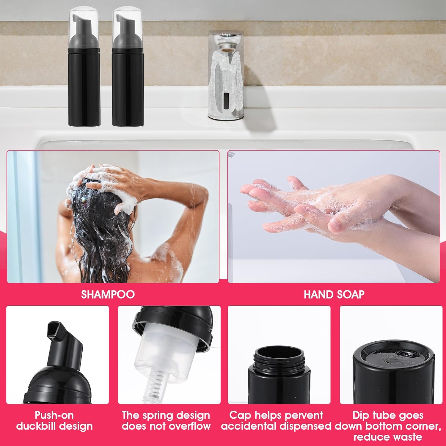 80 Pcs Lash Shampoo Bottle Brushes Kit - 20 Foam Pump Dispensers 20 Lash Shampoo Brushes 20 Eyelash Aftercare Bag 20 Cleaning Pipes, Eyelash Extension Supplies (Black)