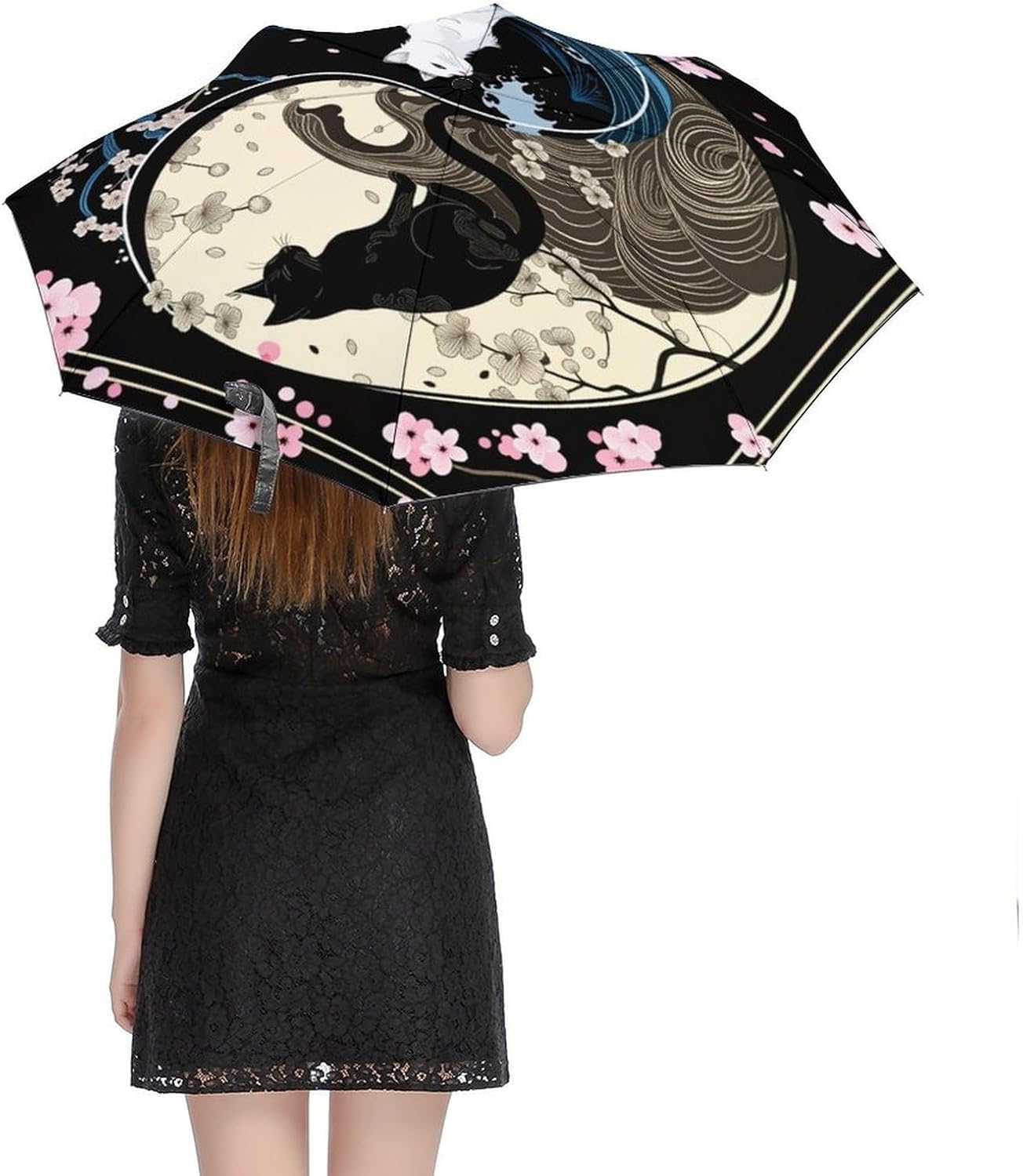 Yorkie in Mountain Path Automatic Travel Umbrella Windproof Compact, Lightweight Auto Open Close Rain & Sun Umbrella with UV Protection