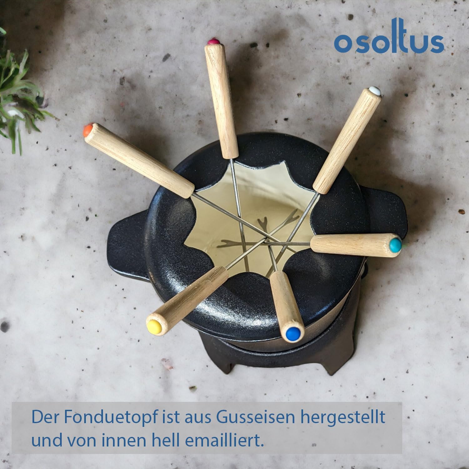 osoltus Fondue | Käsefondue | Fleischfondue Set Gusseisen 6 Personen Emaille schwarz
