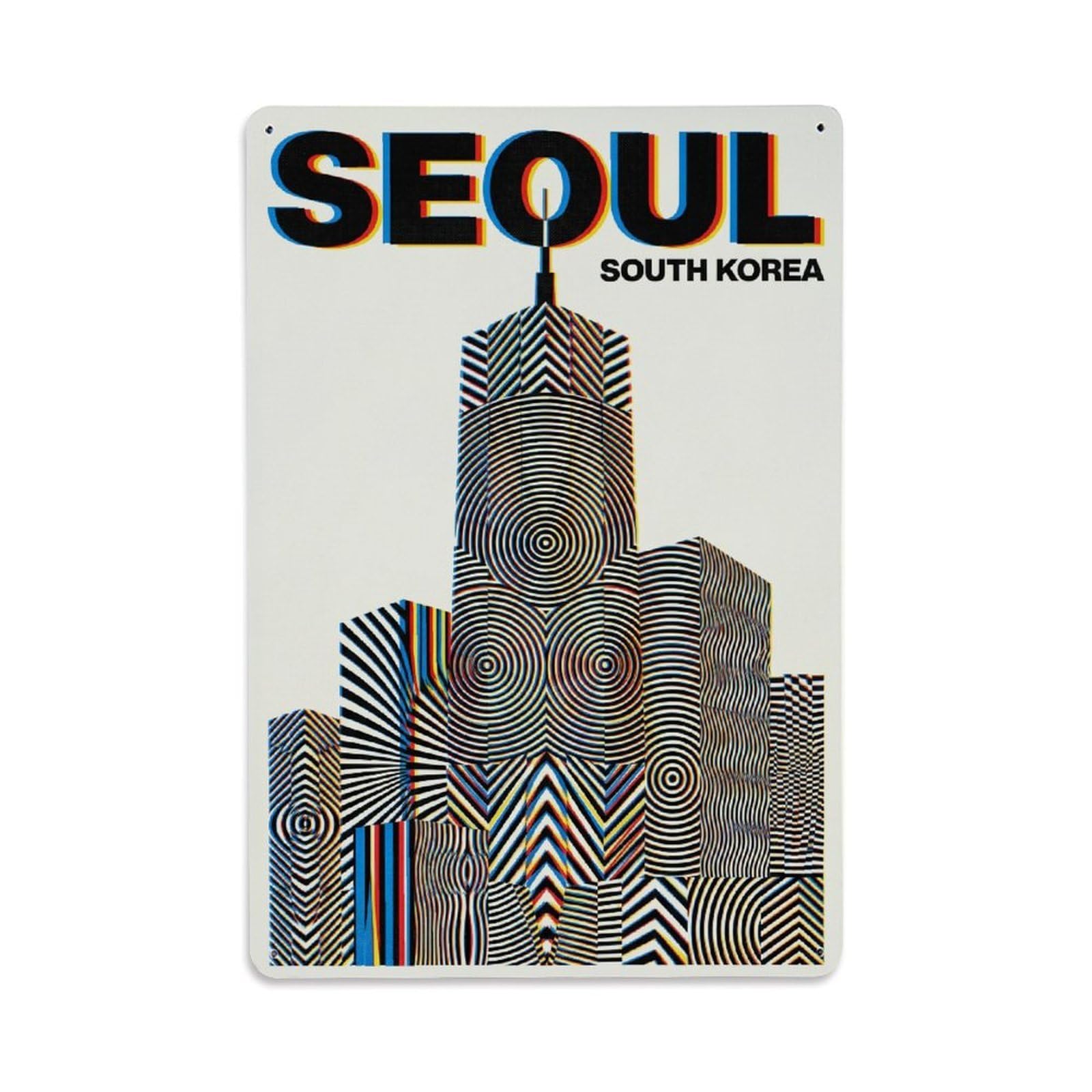 Metal Tin Sign Vintage Travel Seoul South Korea Skyline Tower