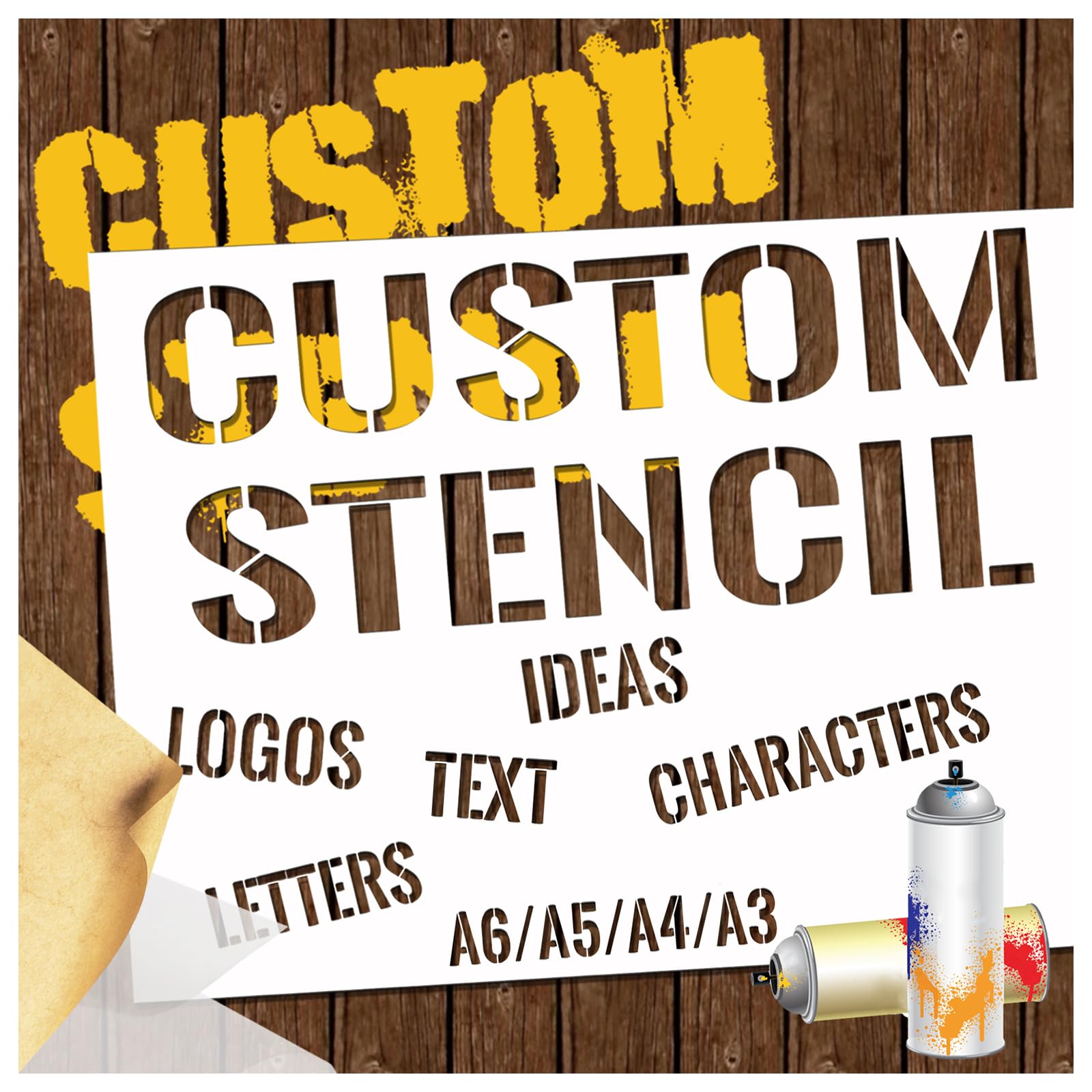 Custom Personalised Stencils with Logo/Text, Multi-Use Letter Stencils for Wood, Paper, Fabric, Ceramic, Plastic - A3 - Polyester Film - 11.7 x 16.5 inches — image 1