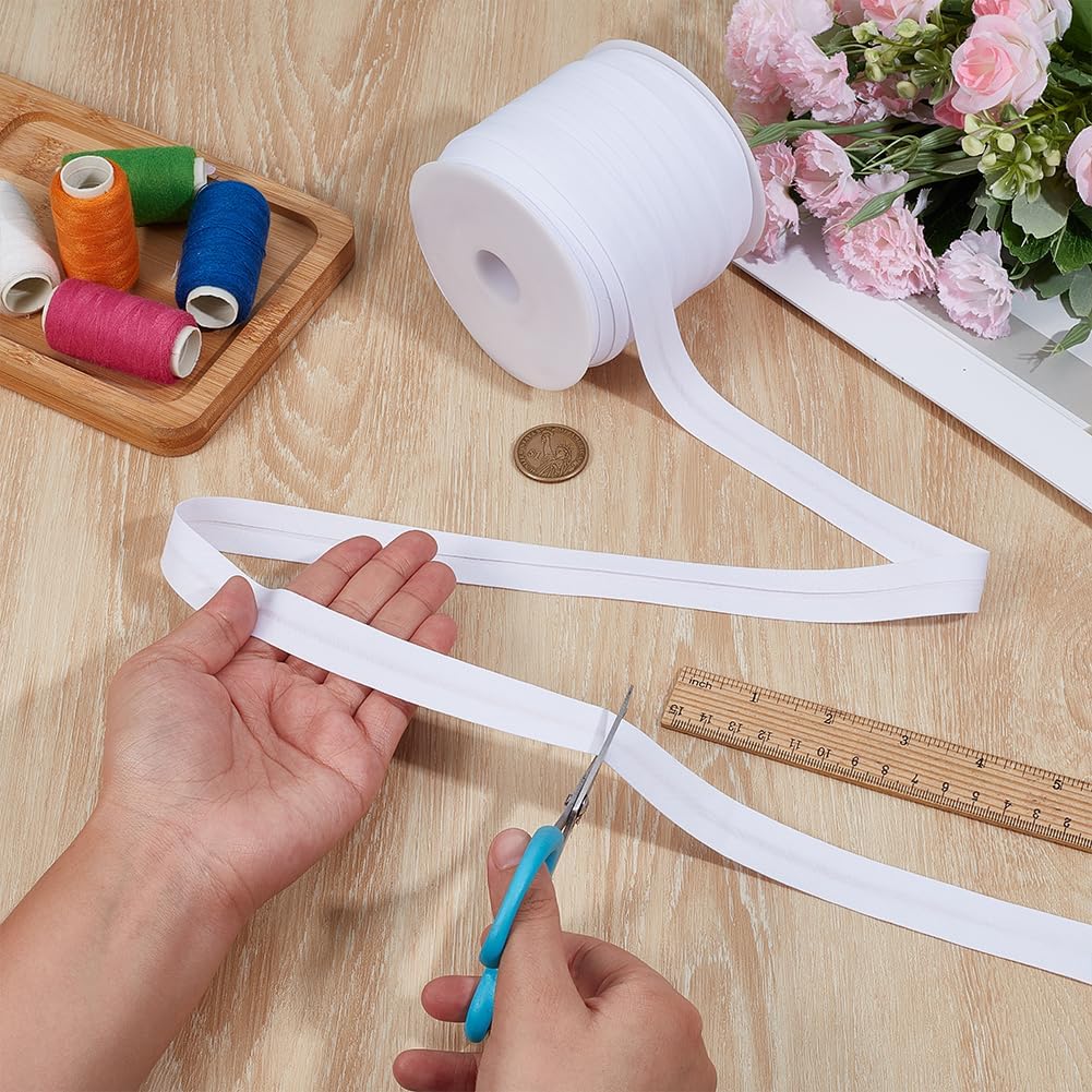 BENECREAT 54.7 Yards Single Fold Bias Tape, 7/8 Inch Wide White Polycotton Bias Binding Tape Hemming Ribbon for DIY Garment Sewing, Seaming, Piping, Quilting