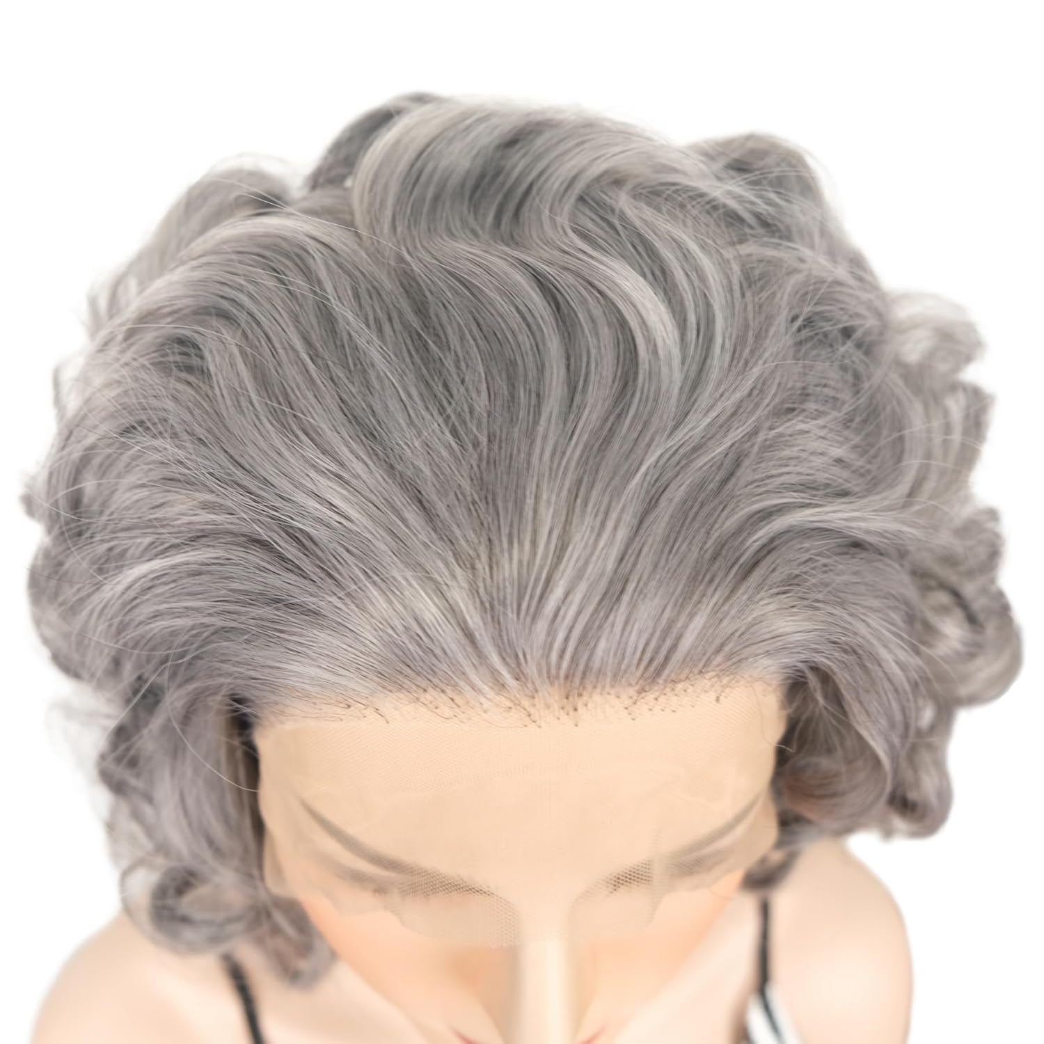 Wiginway Grey Adults Old Lady Wig, 13x3 Lace Front Curly Wigs, Granny Hair, Cosplay Party Wig 12 inch, Grey