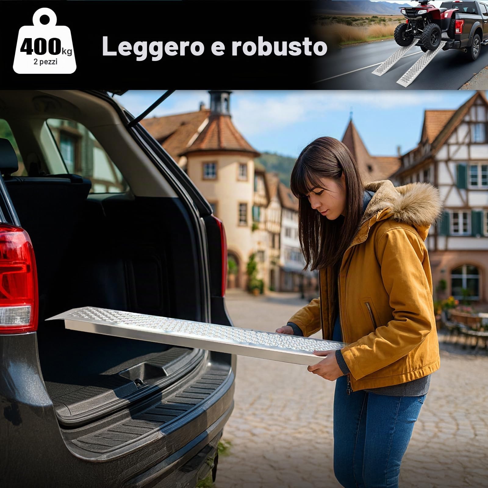 LIEKUMM Rampa di Carico, 120 cm Rampe per Moto, Portata 400 kg Rampa di Carico per Moto, Camion, Negozio, confezione da 2