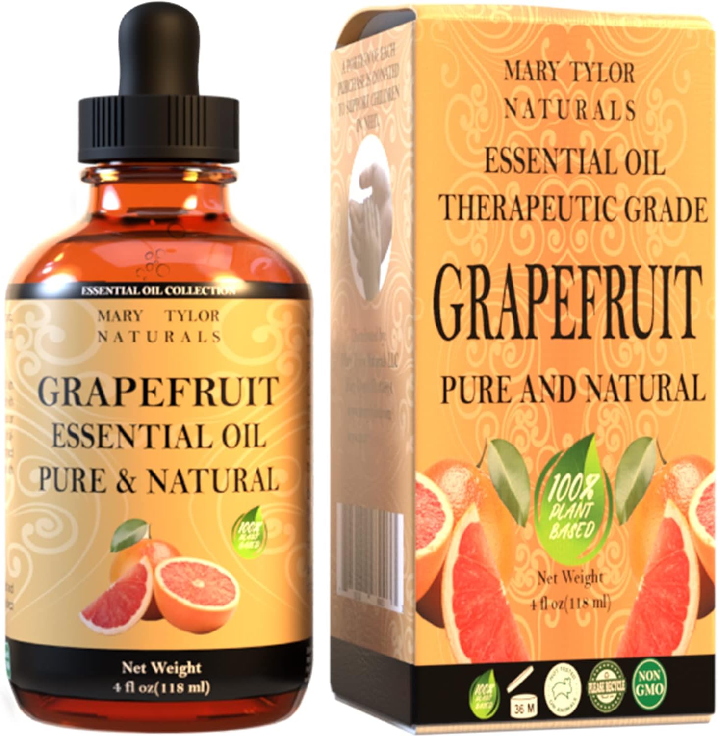 (Grapefruit) - Organic Grapefruit Essential Oil (120ml), USDA Certified by Mary Tylor Naturals, Therapeutic Grade for Stress Relief, Relaxation, Aromatherapy, Diffuser, Home