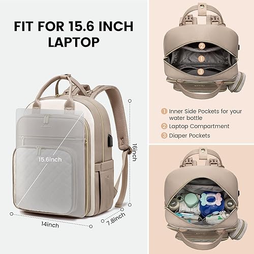 Miniatura 5 de LOVEVOOK Mochila para pañales, bolsa de bebé acolchada para mamá y papá, mochila de viaje de gran capacidad con cambiador, Azul marino