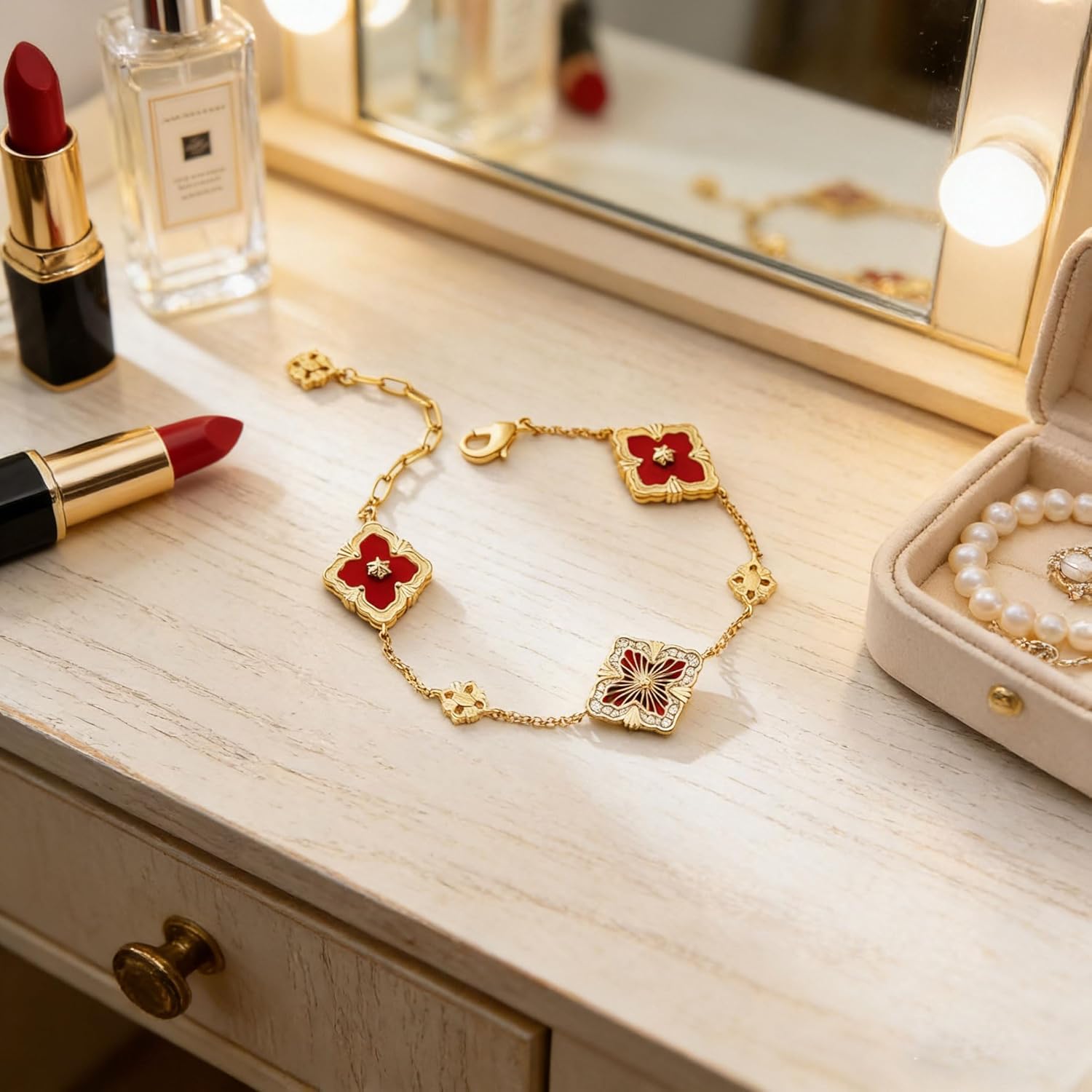 Gold Bracelets for Women Clover Charm Bracelet 16K Gold Plated Dainty Chain Clover Bracelet Jewelry Gifts for Women - Image 2