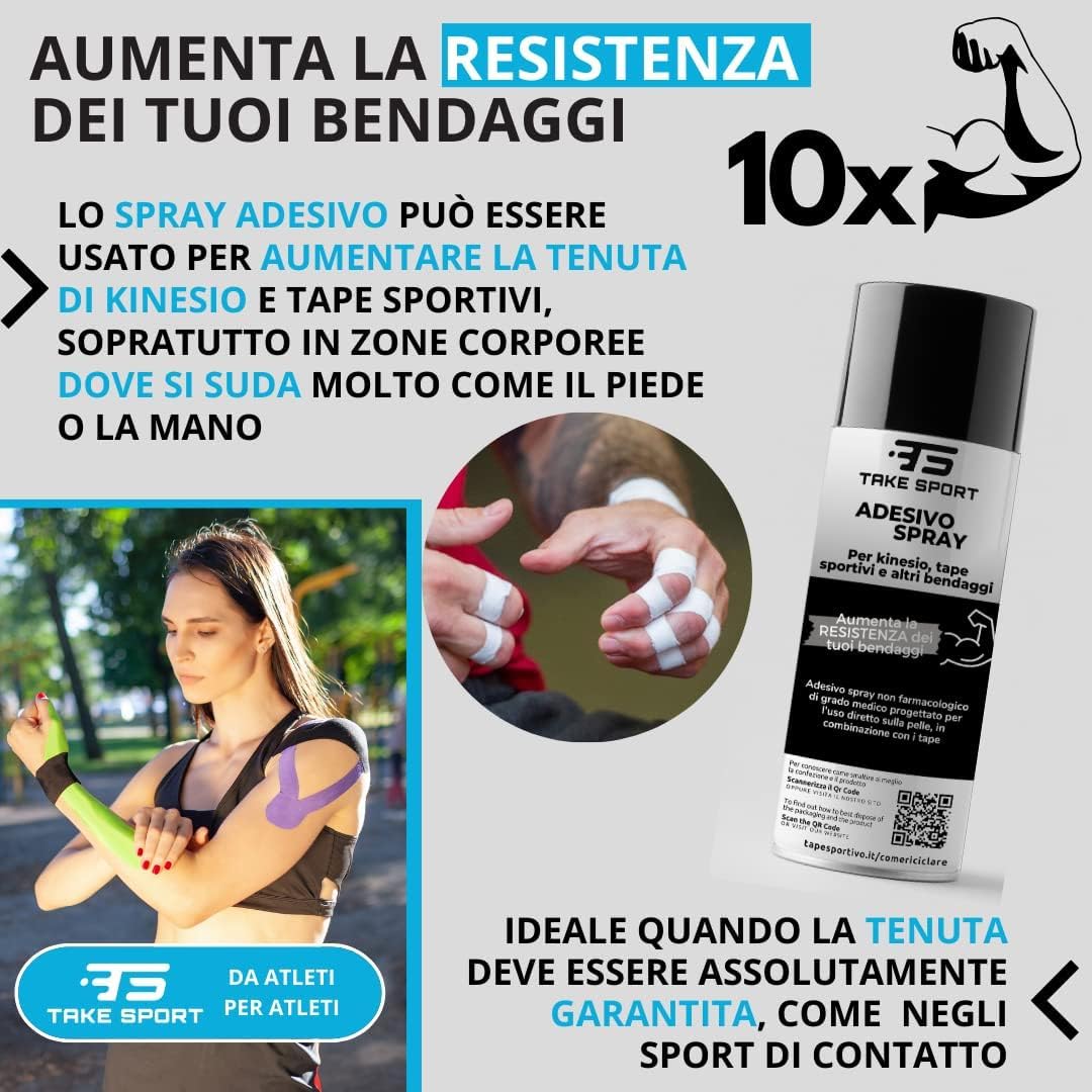 TS TAKE SPORT Spray Adhésif Universel 118 ml pour Tape, Kinesio Tape, Bandes Sportives. Colle Spray pour Bandages et Taping Sportif – Jusqu’à 10 FOIS PLUS RÉSISTANT