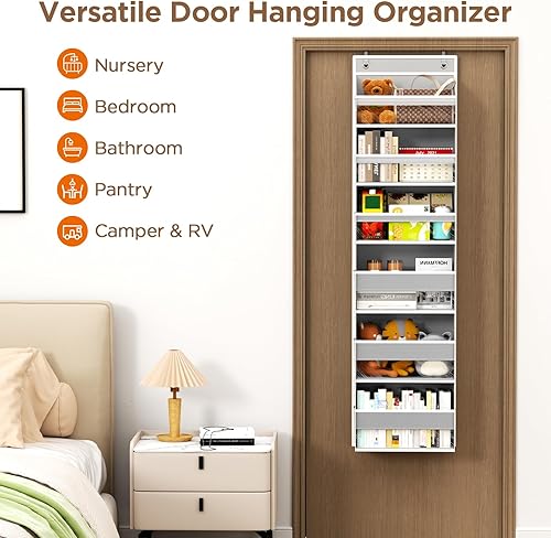 Miniatura 7 de Organizador de puerta para colgar sobre la puerta, 6 estantes para colgar con 6 bolsillos de gran capacidad, estantes colgantes para armario, pared,