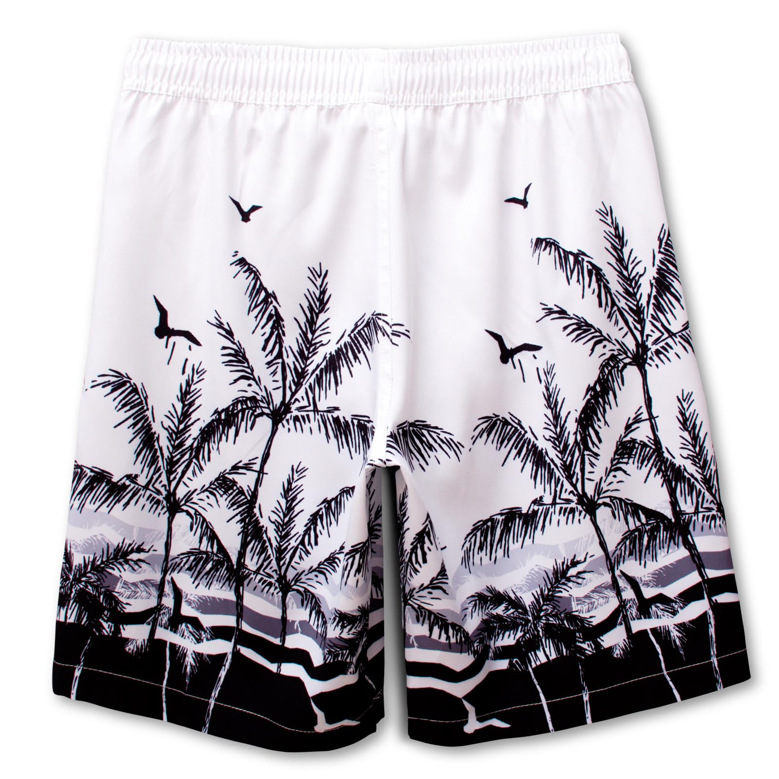 MEILONGER Costume da Bagno Pantaloncini da Bagno Estivi per Ragazzini Bambini Foderate in Rete Asciugatura Rapida 6-20 Anni(Bianco Nero(Albero), 14-16)