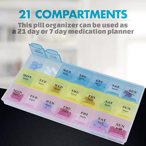 Vista 3 de Weekly Pill Organizer - 21 Day Pill Planners for Pills Vitamins & Medication, 3 Times-a-Day Medication Reminder Boxes, Easy to Read & Travel Friendly