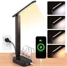 One Beat Small LED Desk Lamp Power Strip 5ft Extension Cord with 3 Outlets 4 USB Ports2 USB C, 4 Modes, 5 Level Touch Lamp Study Reading Light, Home Office Bedroom College Dorm Room Essentials,Black