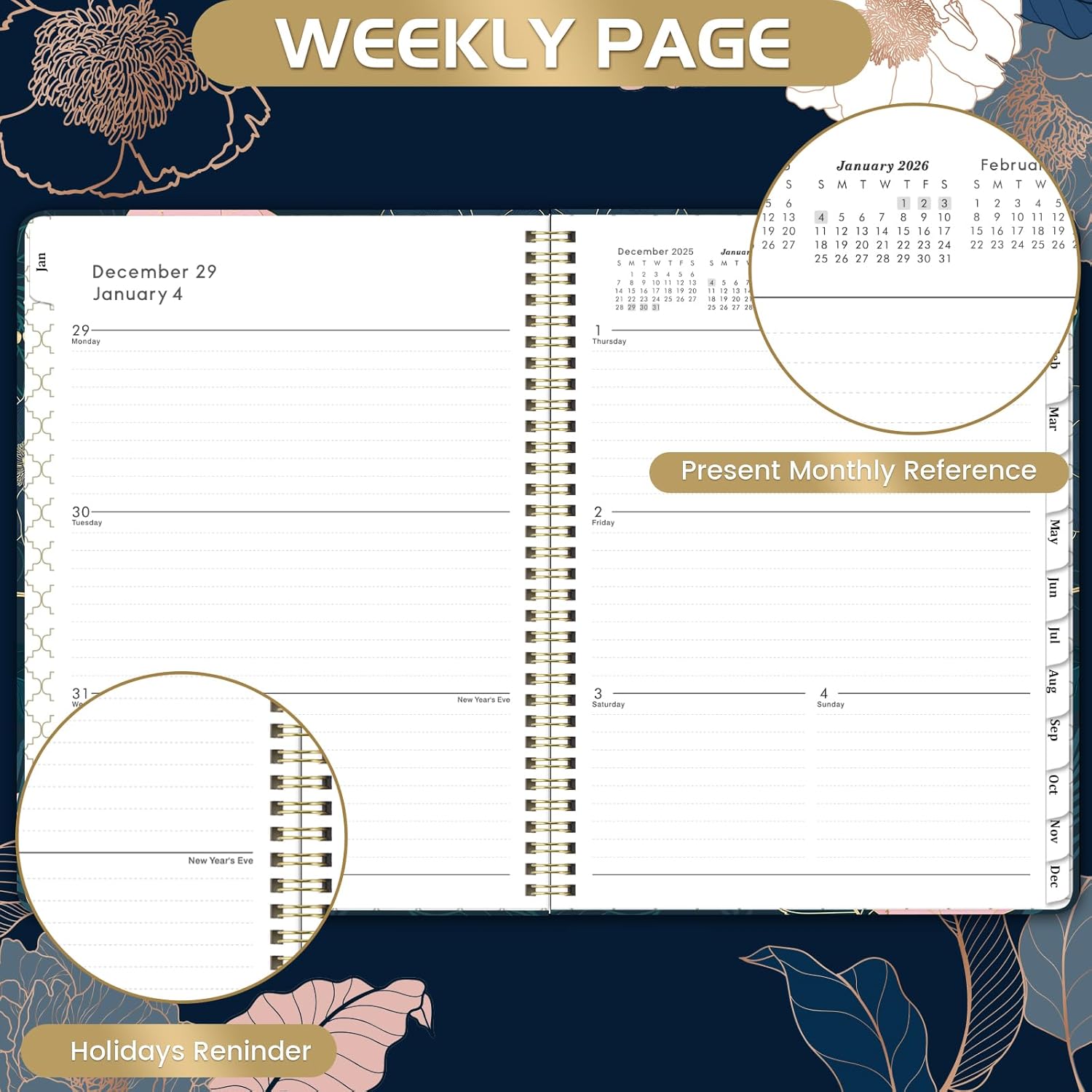 2026 Planner - Large Planner 2026, 9" x 11", Jan.2026 - Dec.2026, Weekly ＆ Monthly Planner 2026, Hardcover, Colorful Tabs, Elastic Closure, Pocket