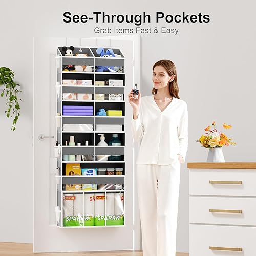 Miniatura 4 de Organizador para colgar sobre la puerta de 6 niveles, organizador de bebé con 10 bolsillos y 12 bolsas laterales de malla, almacenamiento trasero de