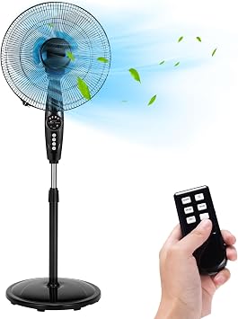 DORTALA Pedestal Fan Dual Blades, 18 Inches Oscillating Fan with Timer & Adjustable Height, 3 Speed Standing Electric Fan with Remote Control for Airflow & Coolness, Home/Office, Black