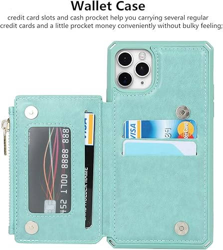 Miniatura 5 de iCoverCase Funda tipo cartera para iPhone 11 Pro Max con soporte para tarjetas, bloqueo RFID, piel sintética de alta calidad, cierre magnético, a