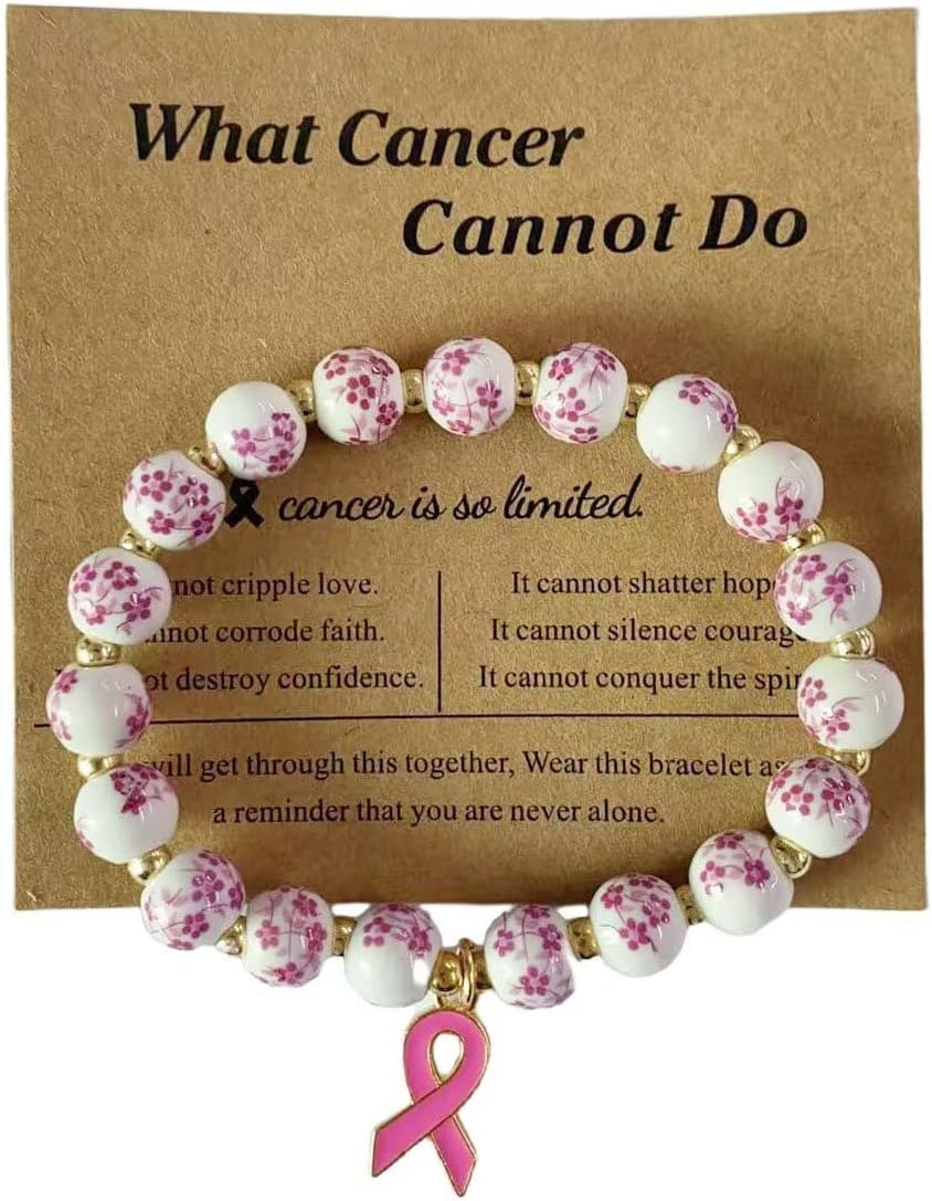 Breast Cancer Gifts for Women Breast Cancer Awareness Bracelets Handmade Beaded Pink Ribbon Charm Inspirational Bracelet Accessories Encouragement Gift - Image 3