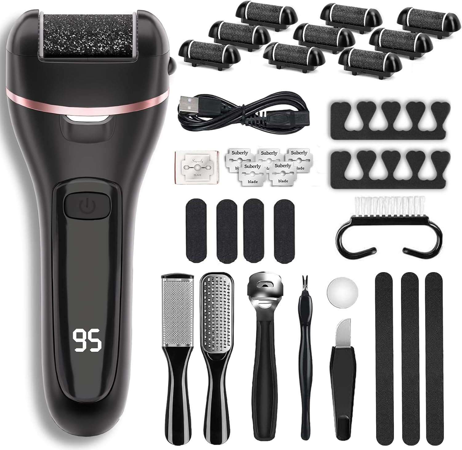 Wea&Hea Electric Callus Remover for Feet, 30 in 1 Professional Pedicure Kit with 9 Roller Heads, 2-Speed Rechargeable & Waterproof Foot File - Ultimate Foot Spa Tools for Smooth Skin at Home