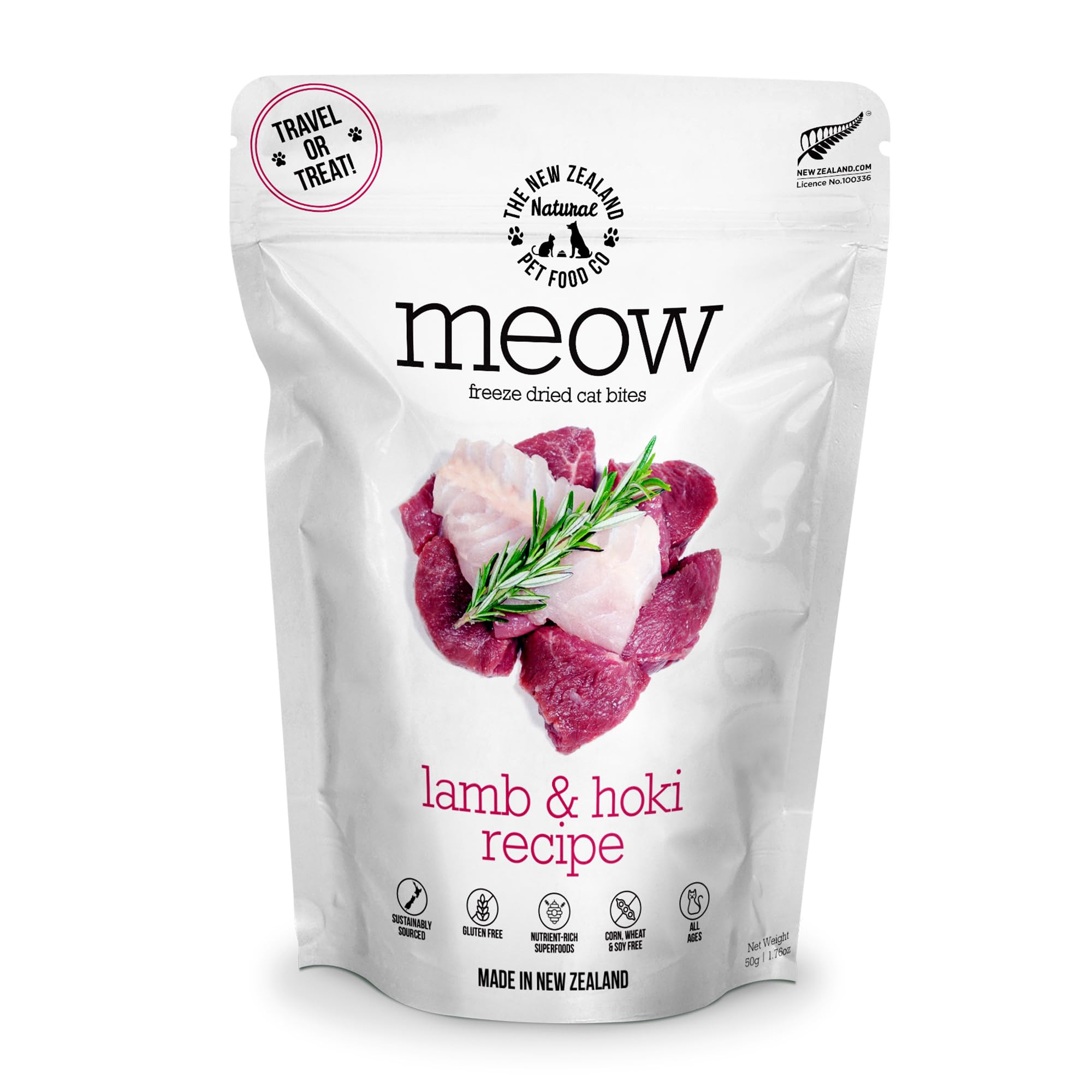 The New Zealand Natural Pet Food Co Meow Freeze Dried Cat Food - Lamb & Hoki Recipe, High Protein Treats, Meals & Toppers, Dry Cat Food,1.76 oz