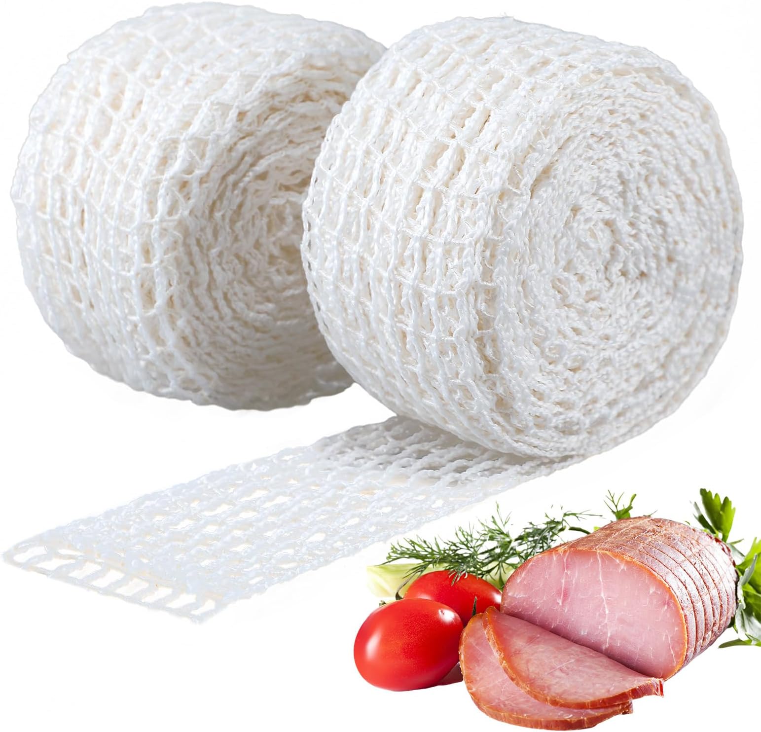 2 Rolls 16.4 ft Meat Netting Roll, Size 22 Ham Sock Elastic Netting, Total 32 Ft/ 10 M Elastic Smoked Meat Poultry Ham Net Butcher Twine Net for Beef Cooking Smoking, or Drying