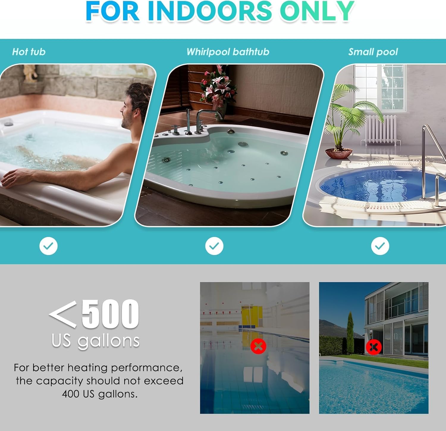 Qcwwy Calentador de Piscina Eléctrica, Termostato de Agua con Control de Temperatura Autocompletado para Bañera de SPA Piscina Hardpada con Interruptor de Presión (3KW)