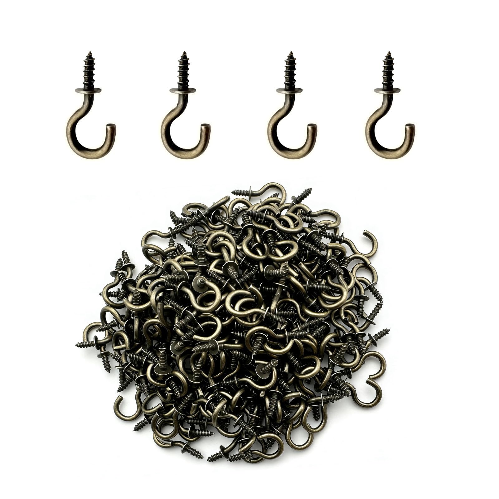 IDEALSV 1/2 Inch Antique Brass Small Ceiling Hooks, Vintage Bronze Screw Cup Hook, Screw-in Light Hooks for DIY (60 Pack)