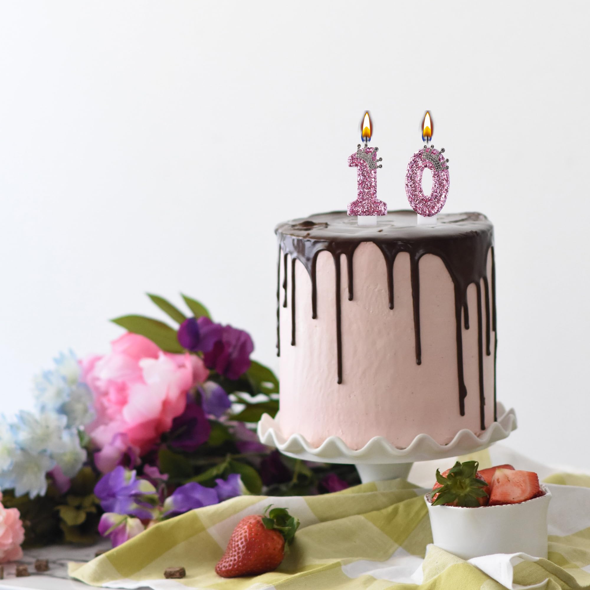 10 velas de cumpleaños, velas para tarta de 10 años, color rosa con el número 10, decoraciones para tartas para fiestas, niños y niñas