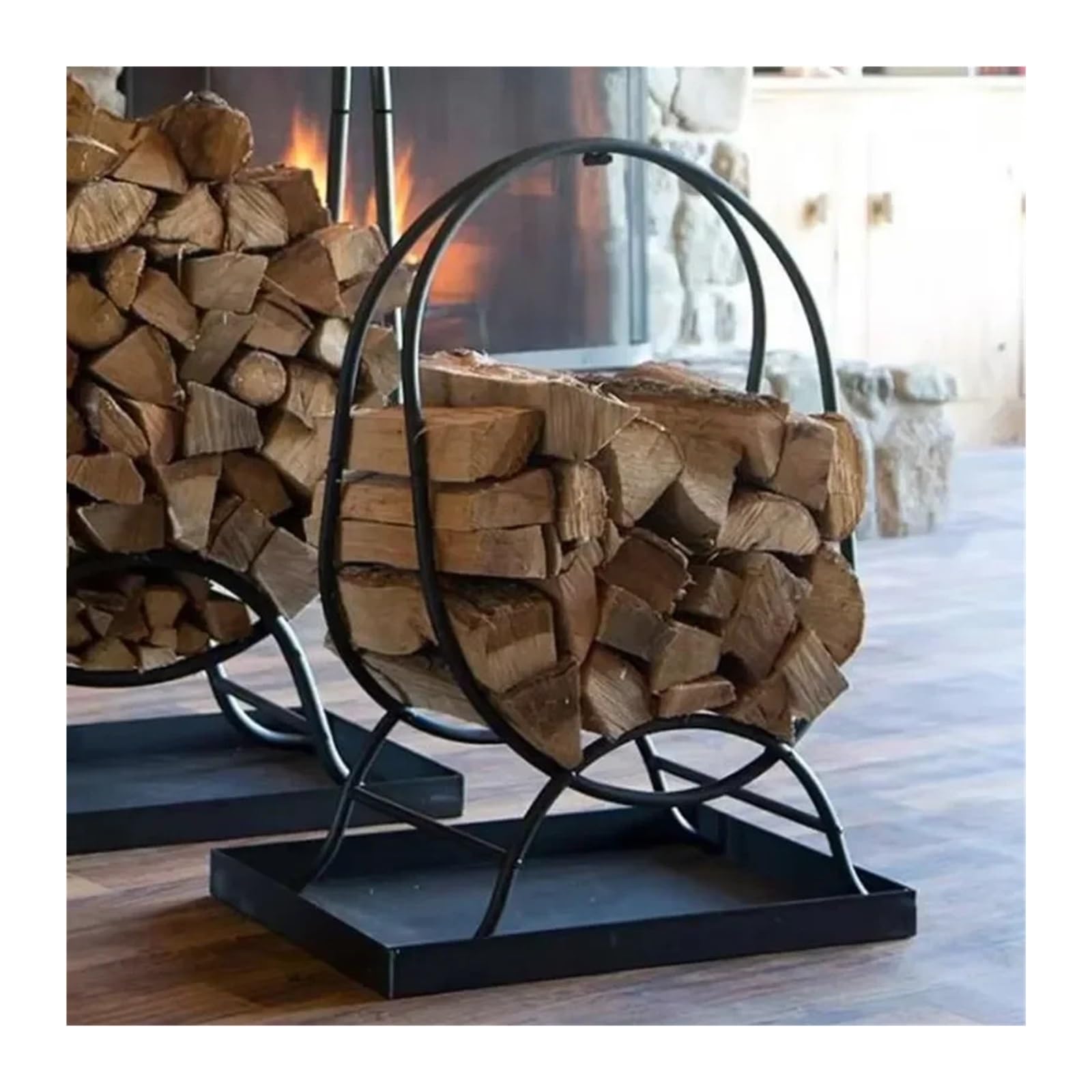Portalegna Da Esterno Porta tronchi da terra in ferro battuto nero | Con divisorio for esposizione di legna da ardere for esterni for giardino domestico