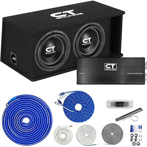 CT Sounds Dual 10” 2600W Complete Bass Package with Loaded Subwoofer Box and Amplifier