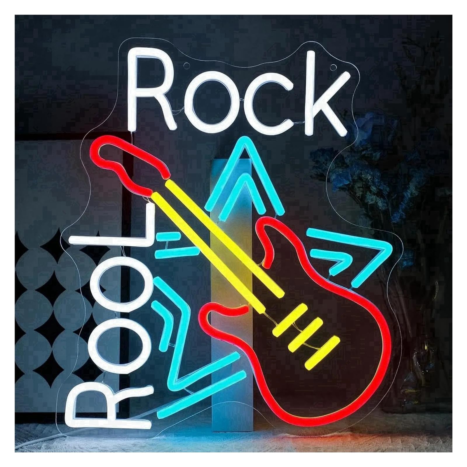 LEMST Signs Lamp Rock Rool Neon Signs USB Powered, Adjustable Brightness Guitar Neon Lights Suitable for Shop Decor Commercial Light 32.51cmx38.1cm