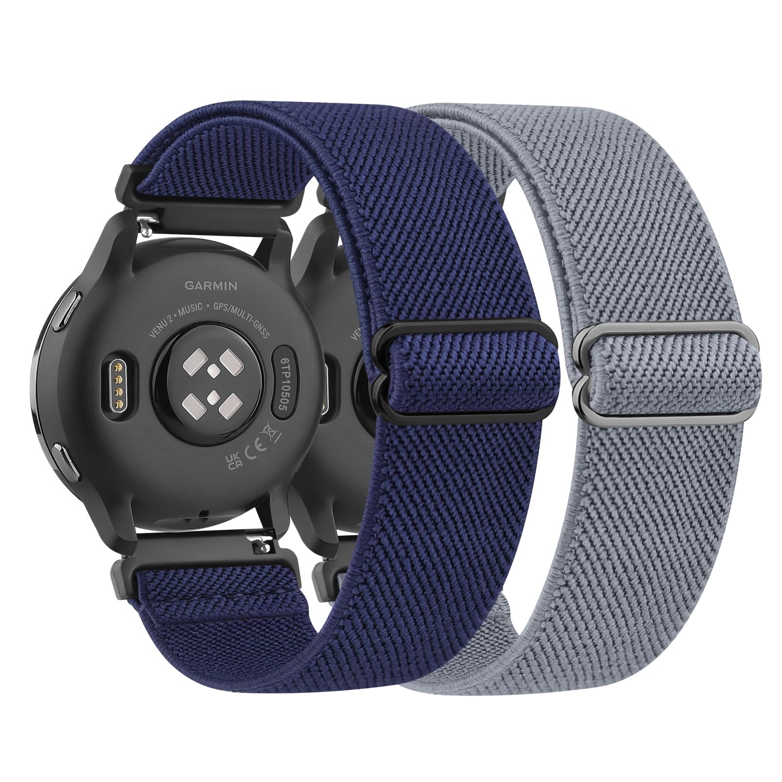 Photo 1 of 2-PACK Band for Garmin Venu/Venu Sq,Garmin Vivoactive 5/Vivoactive 3/3 Music,Venu 2 Plus,Forerunner 645/55/245 Music,20mm Soft Stretch Elastic Sport Wristbands for Men Women Midnight Blue++Denim Blue