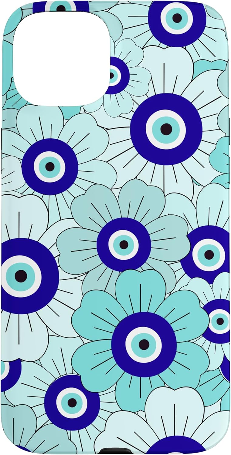 Floral Daisies Evil Eye Turkish Arabesque Eyeball Teal Case for iPhone 13