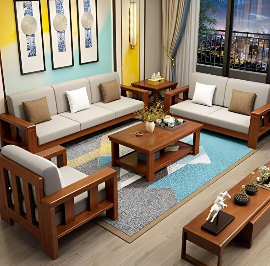 NKF CARVE® Wooden 7 Seater Sofa Set for Living Room | Seven Seater Sofa for Office & Lounge | 3+2+2 Seater Sofa Sets for Home | Sheesham Wood, Honey Finish-image-18