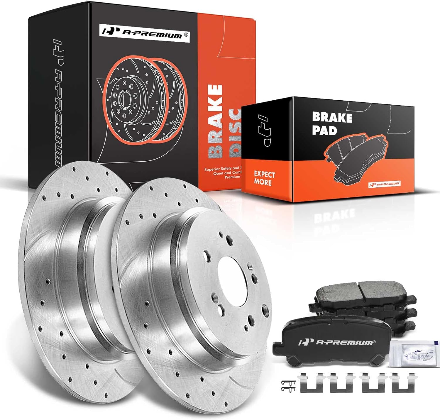A-Premium 13.15 inch (334mm) Rear Drilled and Passenger Disc Brake Rotors + Ceramic Pads Kit Compatible with Select Acura and Honda Models - MDX 2007-2013, ZDX 2010-2013, Odyssey, Pilot, 6-PC Set
