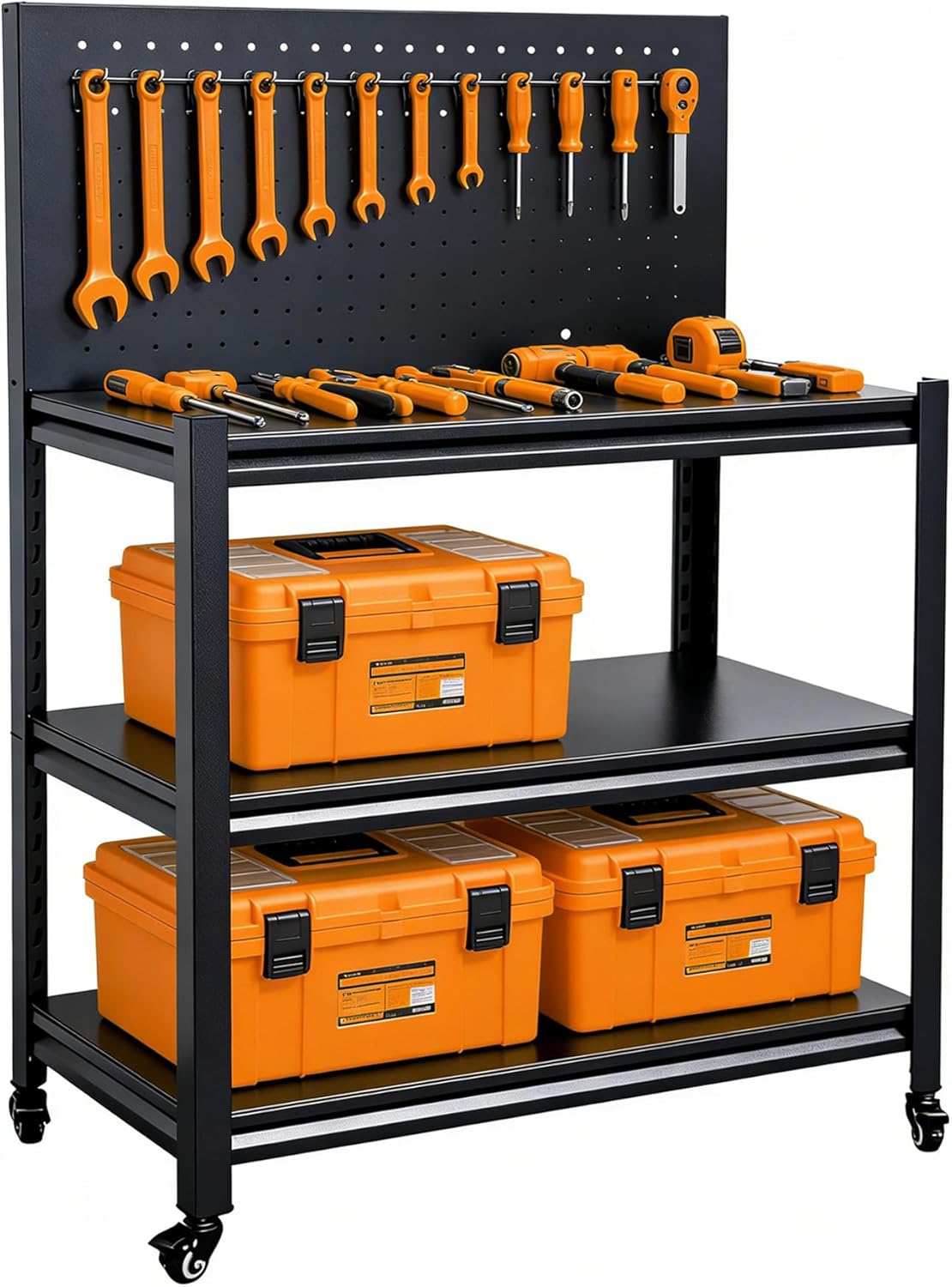 Pterying 52" H x 34" W x 18" D Rolling Work Table, Adjustable Height Workbench with Lockable Wheels, Pegboard, Heavy Duty Mobile Work Bench for Garage, Tool Workshop, Woodworking and Mechanics