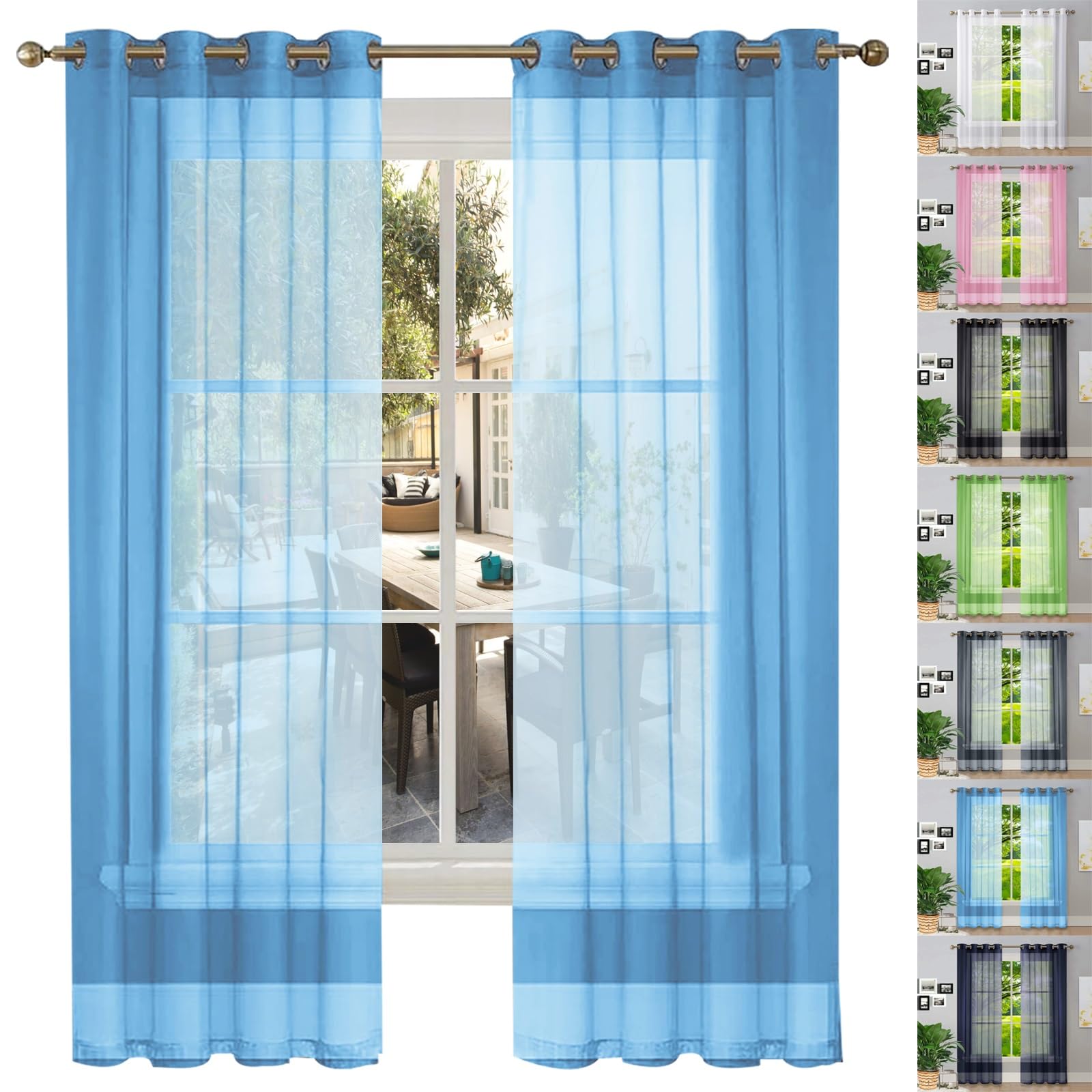 Cortinas Opacas, Cortinas Salon Modernas 180 x 160 cm con Ojales Anti Luz Cortina Termica Aislantes Frio y Calor Visillos Translúcida Poliéster para Fiesta, Telón de Fondo, Azul Cielo