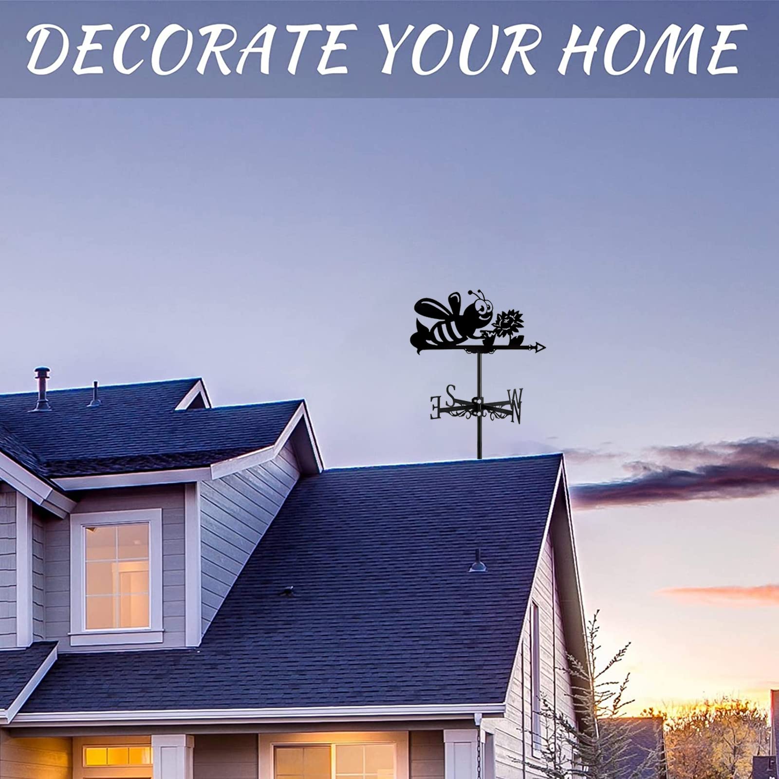 Outdoor WeatherVanes, wiatrowskaz latający ptak i dom ornament wiatrowskaz dach uchwyt ogrodowy dekoracja podwórka wiatrowskaz, wskazujący kierunek wiatru, koliber (pszczoła)